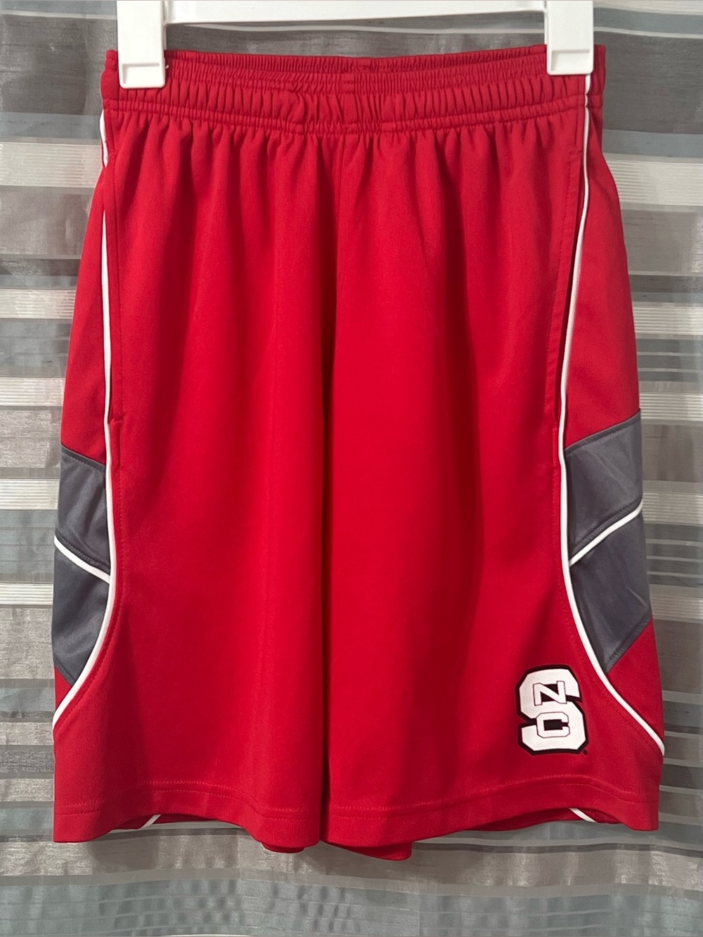 NC State Wolfpack Men's Athletic Red Basketball Shorts with Gray Panels